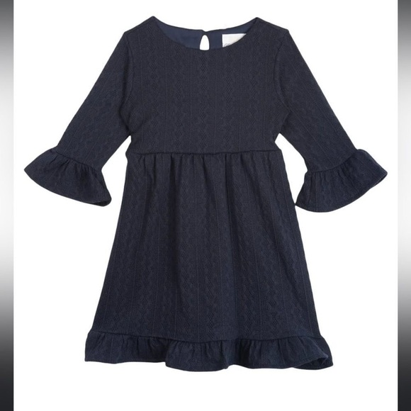 NWT Rare Editions Girls Navy Blue Bell Sleeve Knit Dress